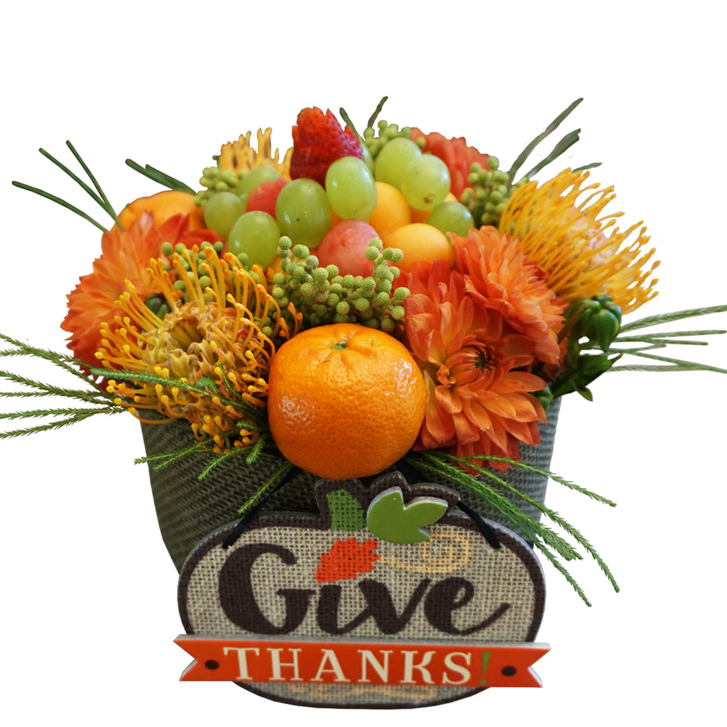 Happy Thanksgiving - Flower & Fruit Platter Arrangement