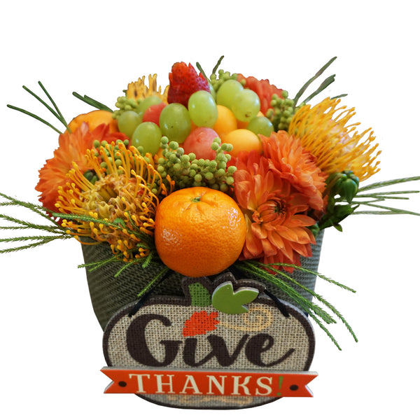 Happy Thanksgiving - Flower & Fruit Platter Arrangement