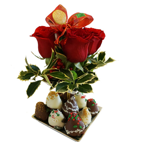 Holly choco berry flower and fruit arrangement by Fruitate