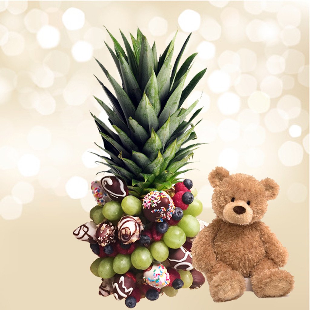 Pineapple Choco Twist Flower Fruit Arrangement By Fruitate