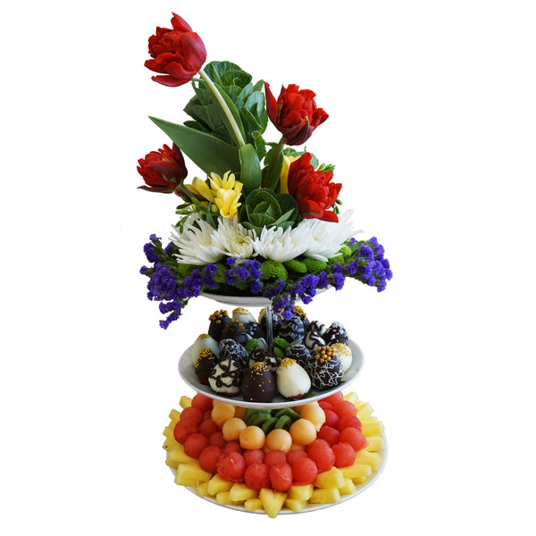 Stunning - Flower & Fruit with Chocolate Dip Strawberry Arrangement